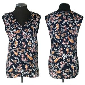 Floral Sleeveless Top - Navy and Multicolor